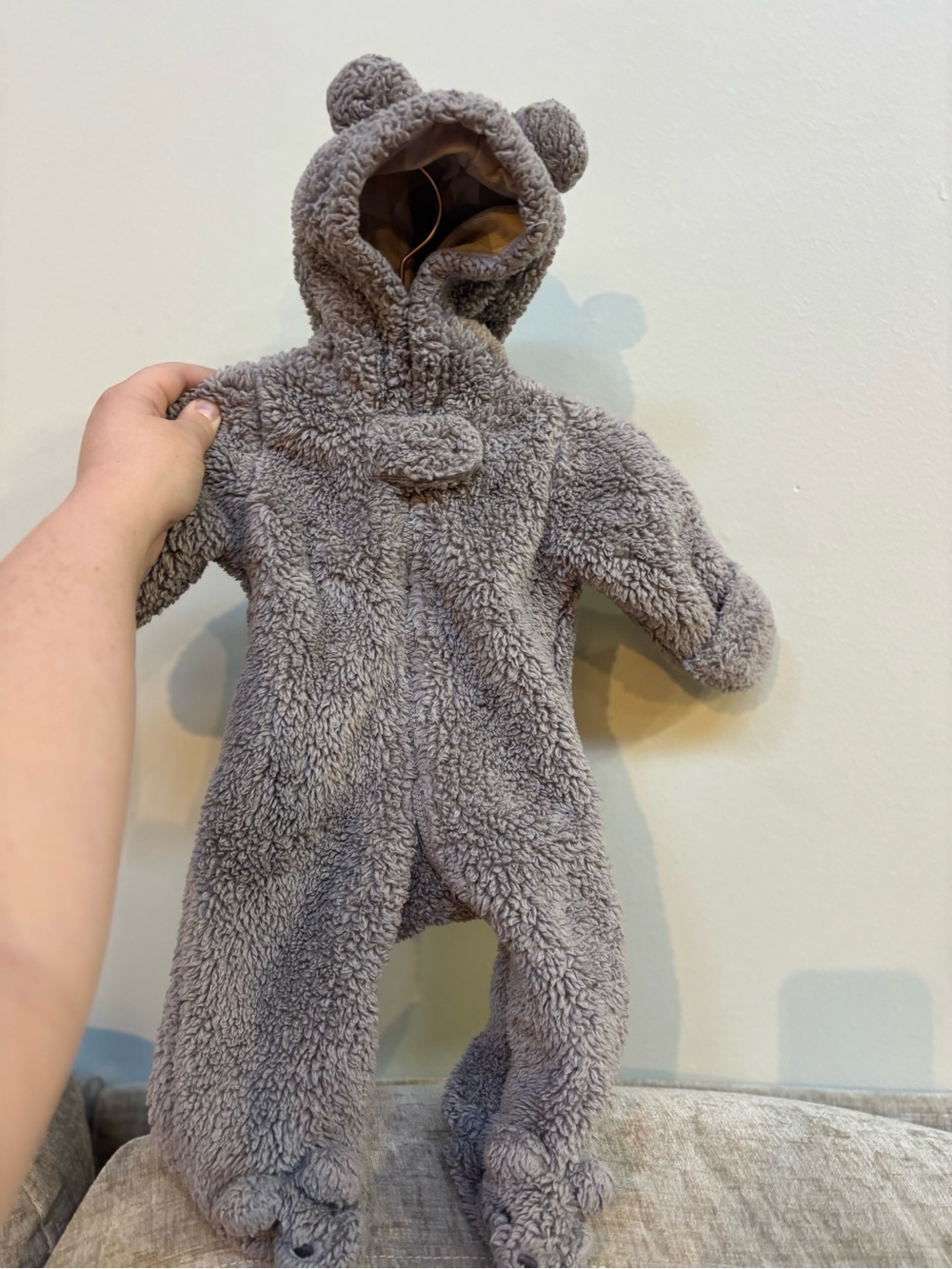 Carter's Plush Gray Bear Hooded Baby One-Piece Footie